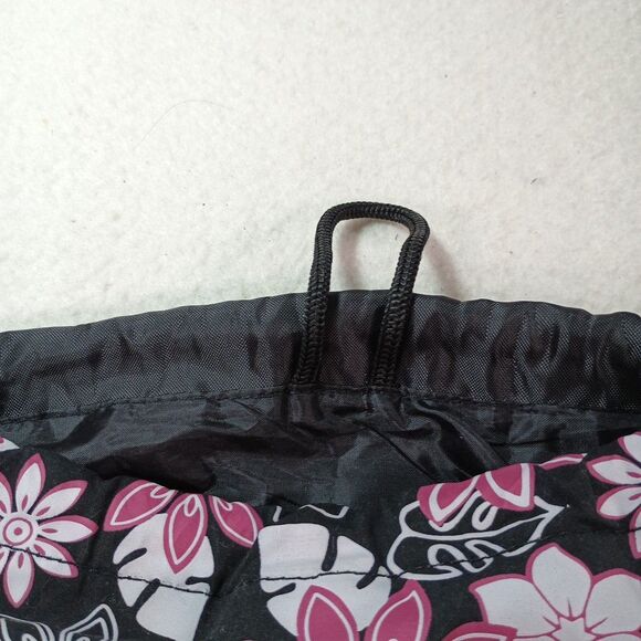 Pink & Black Floral Cinch Bag Nylon Backpack 12x15 Drawstring Lightweight - Picture 9 of 12